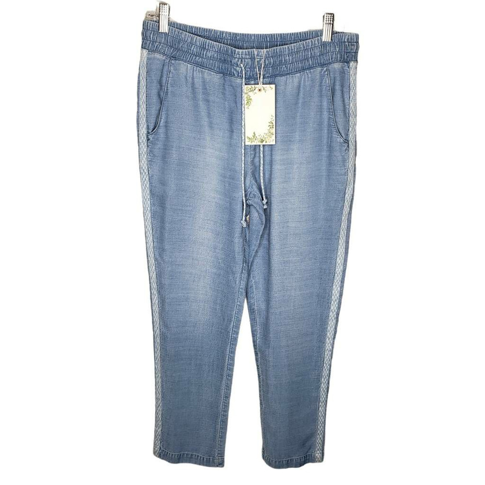 NWT Chelsea & Violet Womens sz sm chambray Pants cropped Blue Drawstring lounge